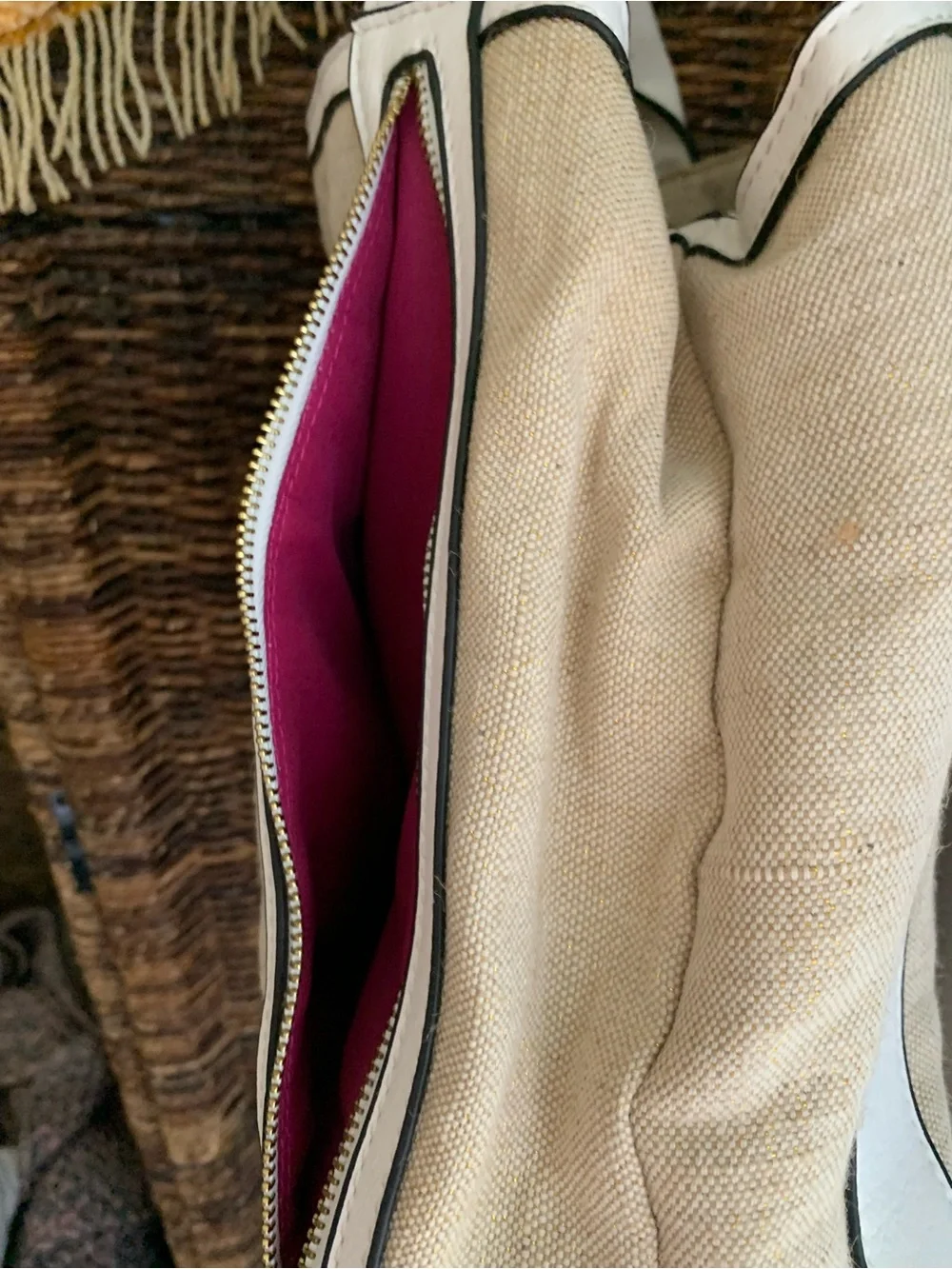 Canvas and White Trim Tote Bag - Women's Neutral Shoulder Bag